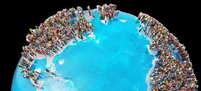 Globe with human figures representing global population